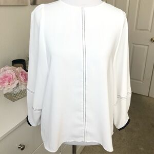 Zara Basic Blouse Women’s XS White Black Long Sleeve Contrast Stitching Top Chic